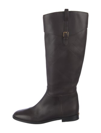 Burberry House Check Pattern Leather Riding Boots