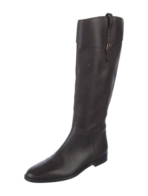 Burberry House Check Pattern Leather Riding Boots