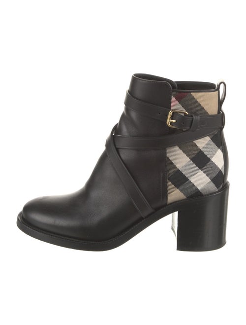 Burberry House Check Pattern Leather Moto Boots