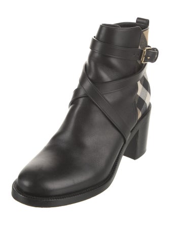 Burberry House Check Pattern Leather Moto Boots