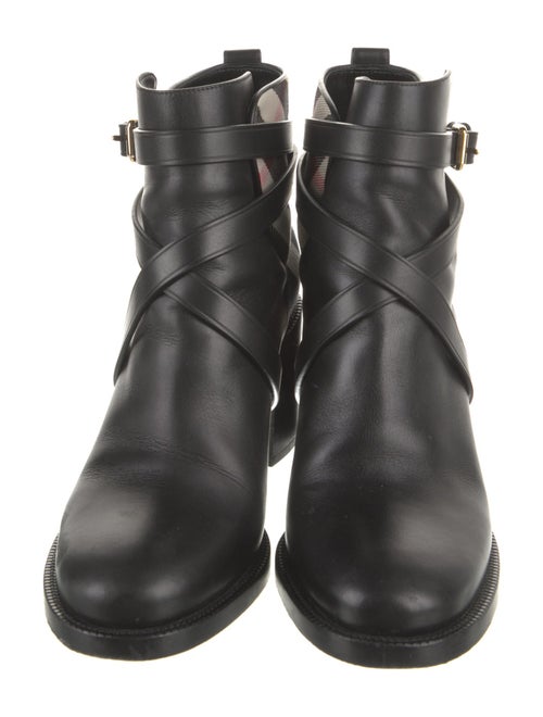 Burberry House Check Pattern Leather Moto Boots
