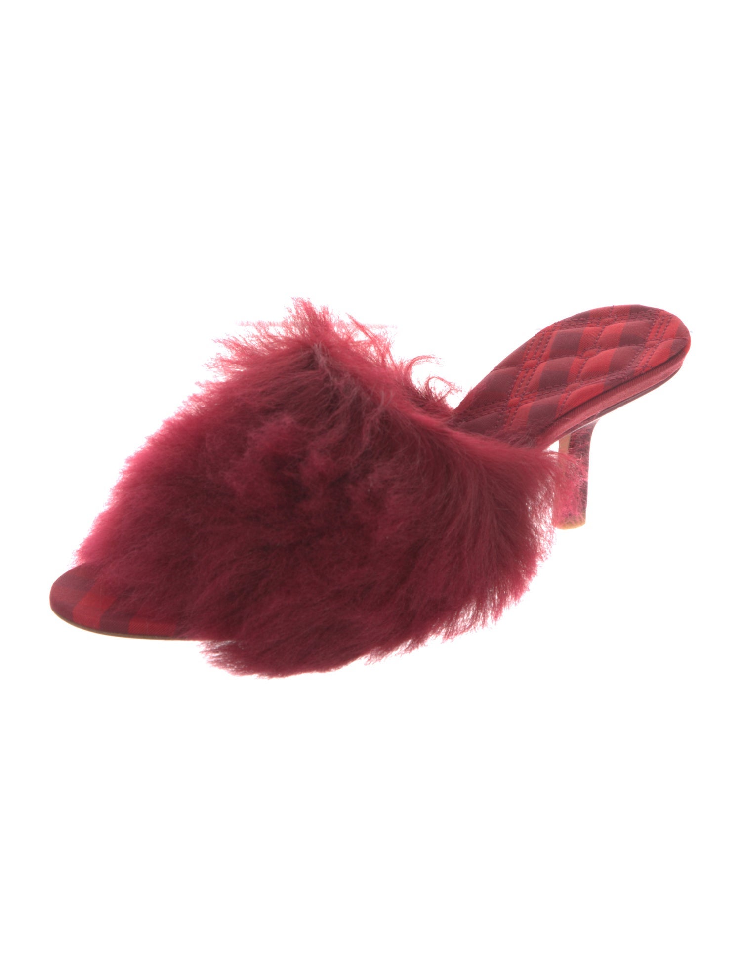 Burberry Faux Fur Leather Trim Embellishment Slides