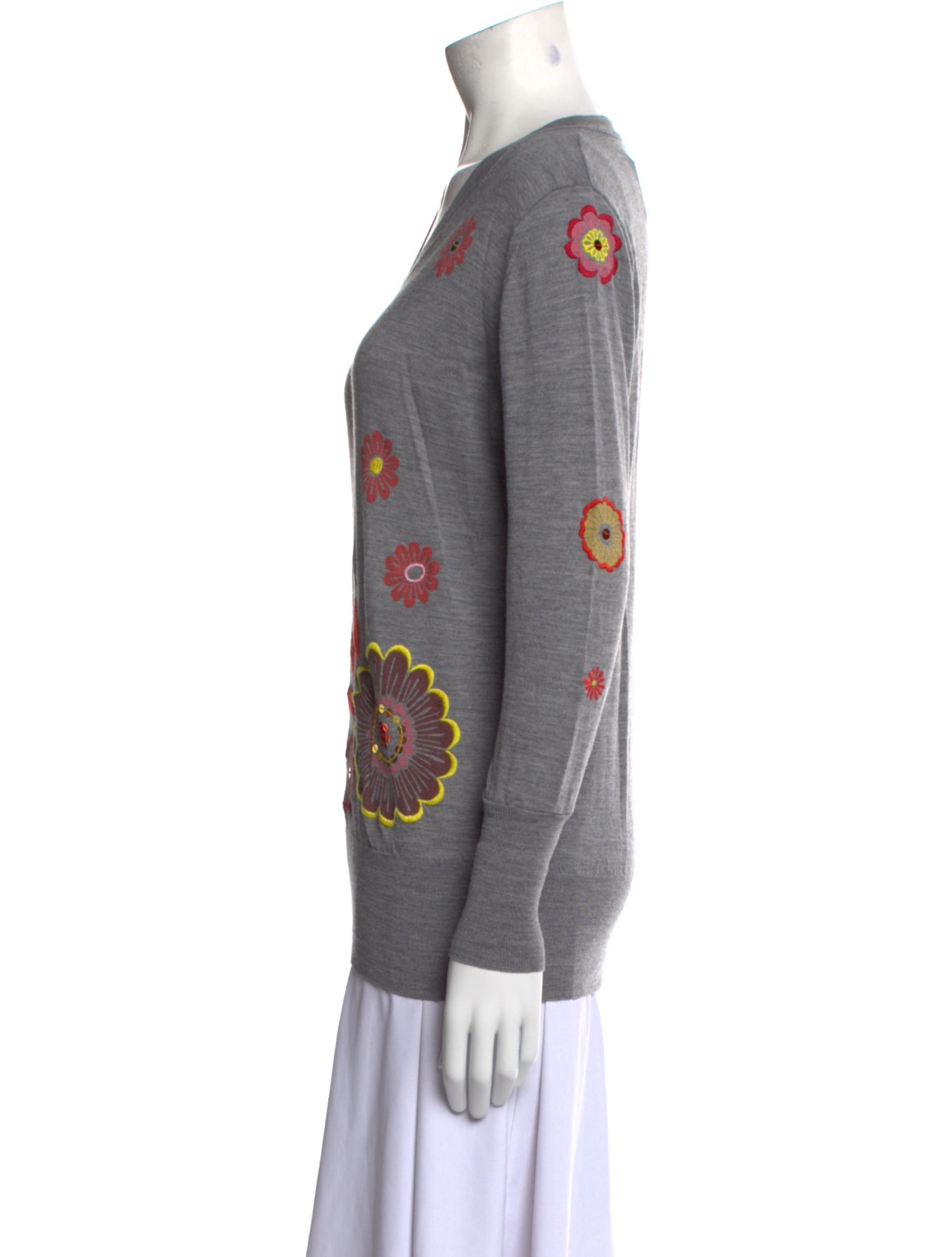 Burberry Floral Print V-Neck Sweater