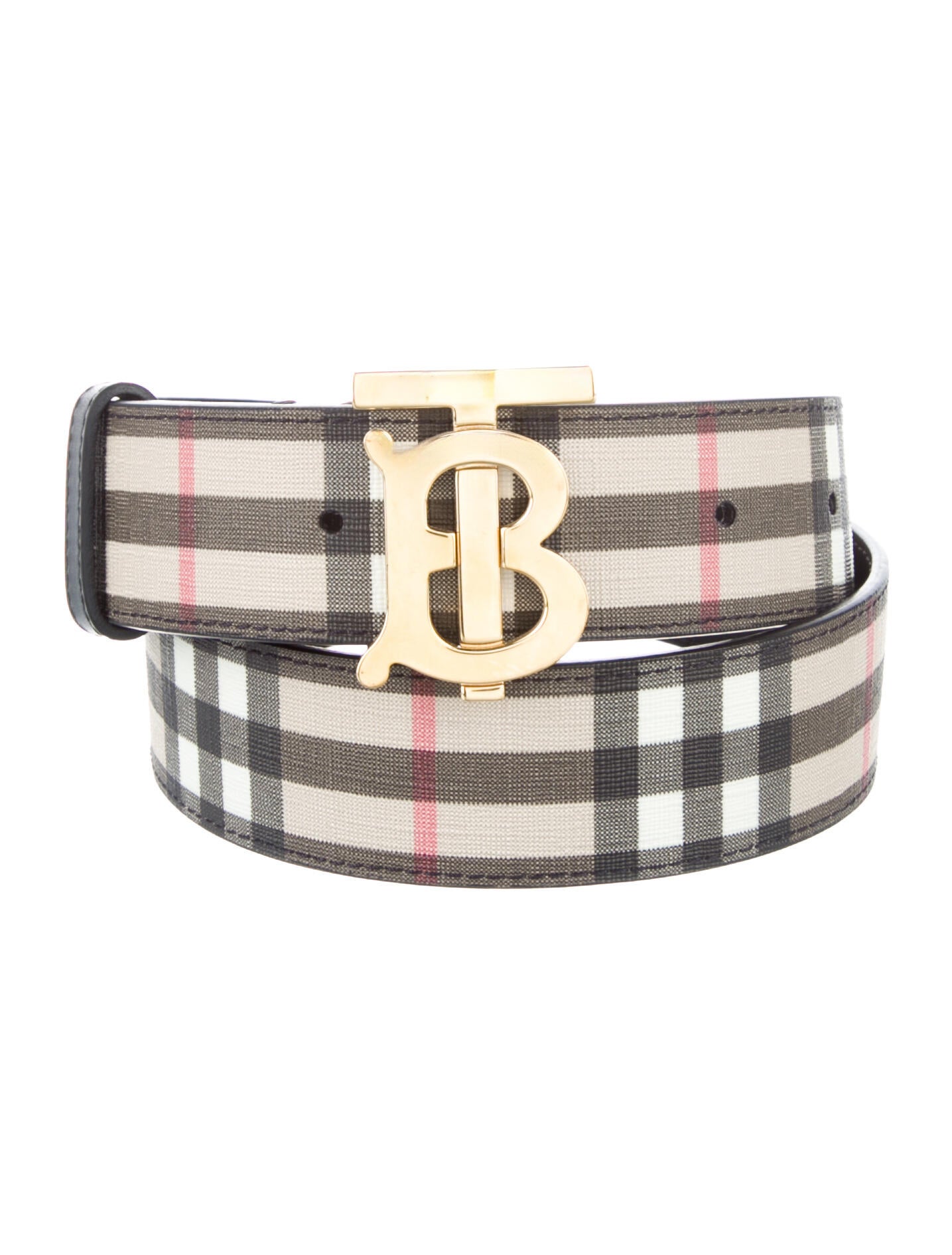 Burberry House Check Pattern Leather Trim Embellishment Belt