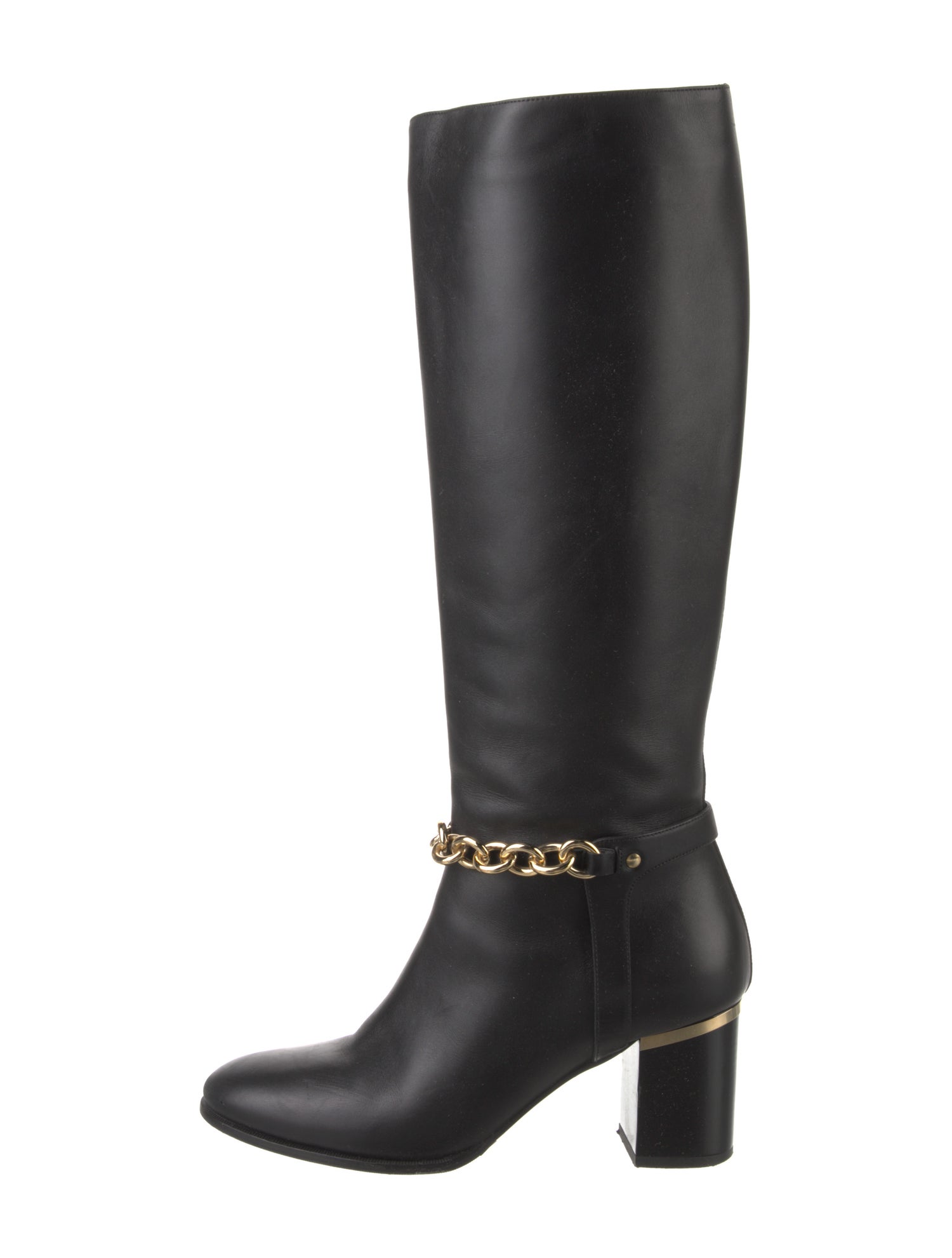 Burberry Leather Chain-Link Accents Riding Boots