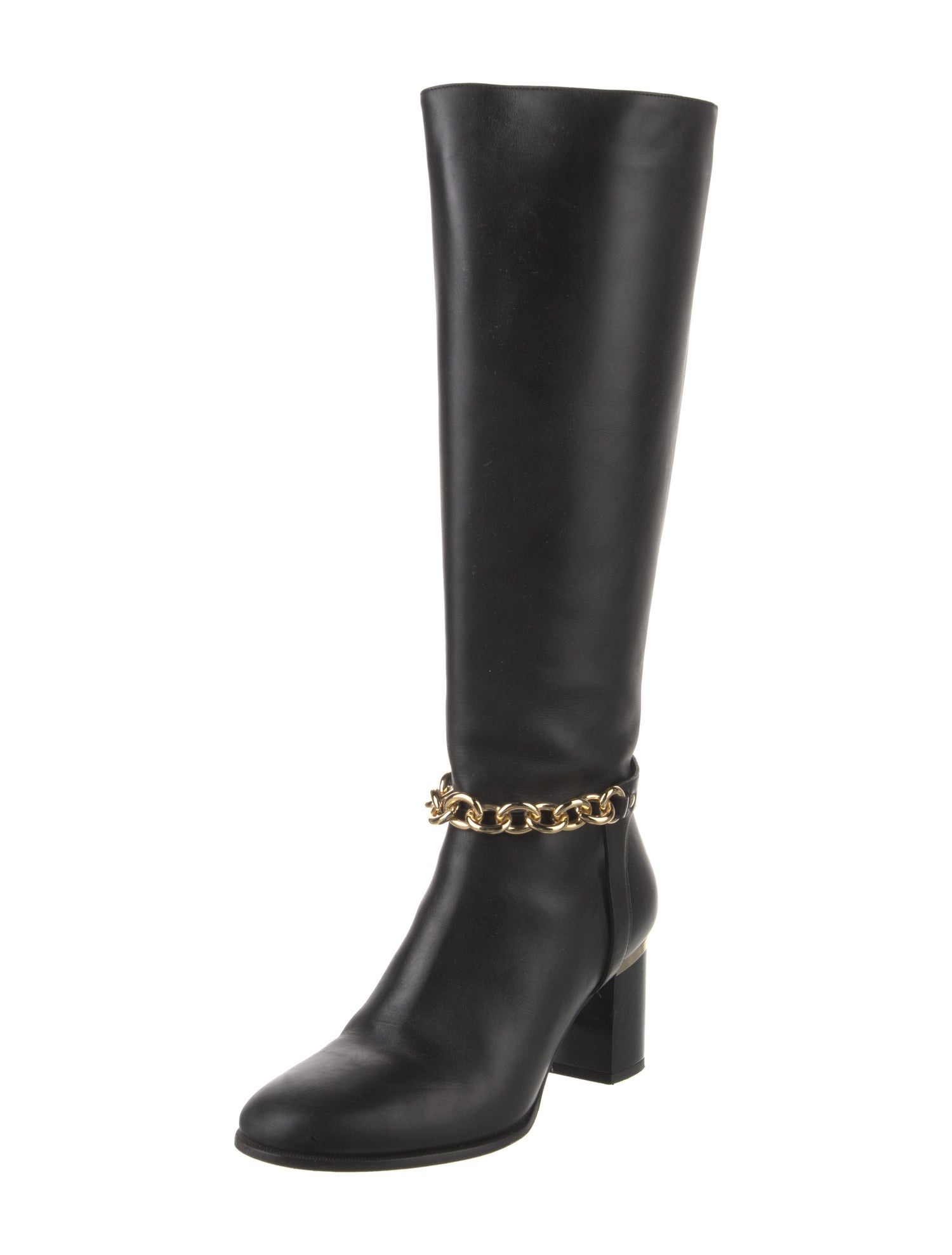 Burberry Leather Chain-Link Accents Riding Boots