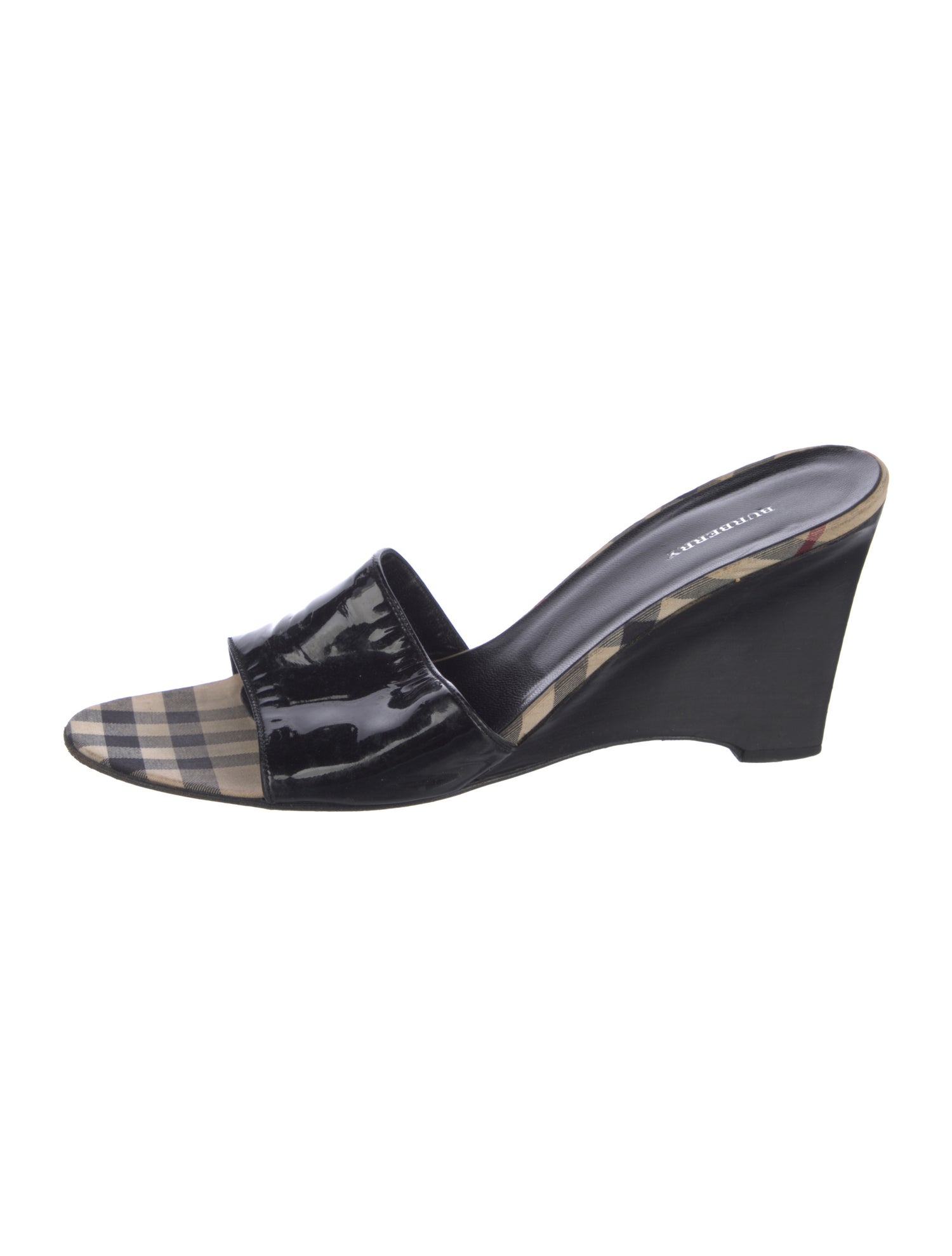 Burberry Nova Check Pattern Patent Leather Slides