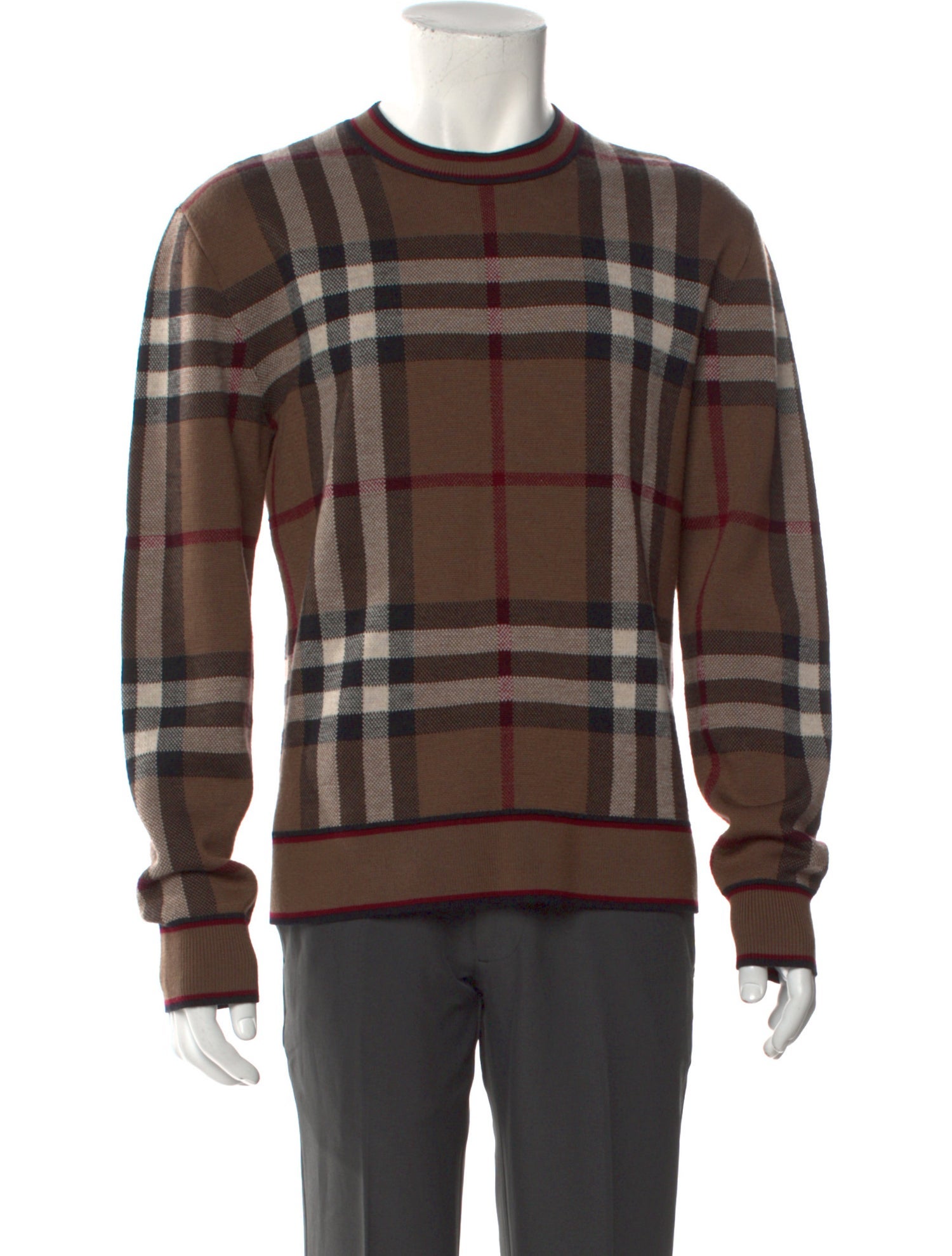 Burberry Merino Wool Plaid Print Pullover