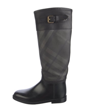 Burberry Super Nova Check Pattern Leather Rain Boots