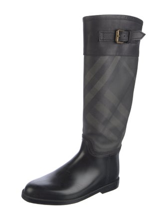 Burberry Super Nova Check Pattern Leather Rain Boots