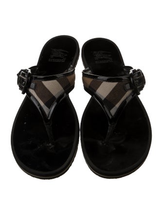 Burberry Nova Check Pattern Patent Leather Slides