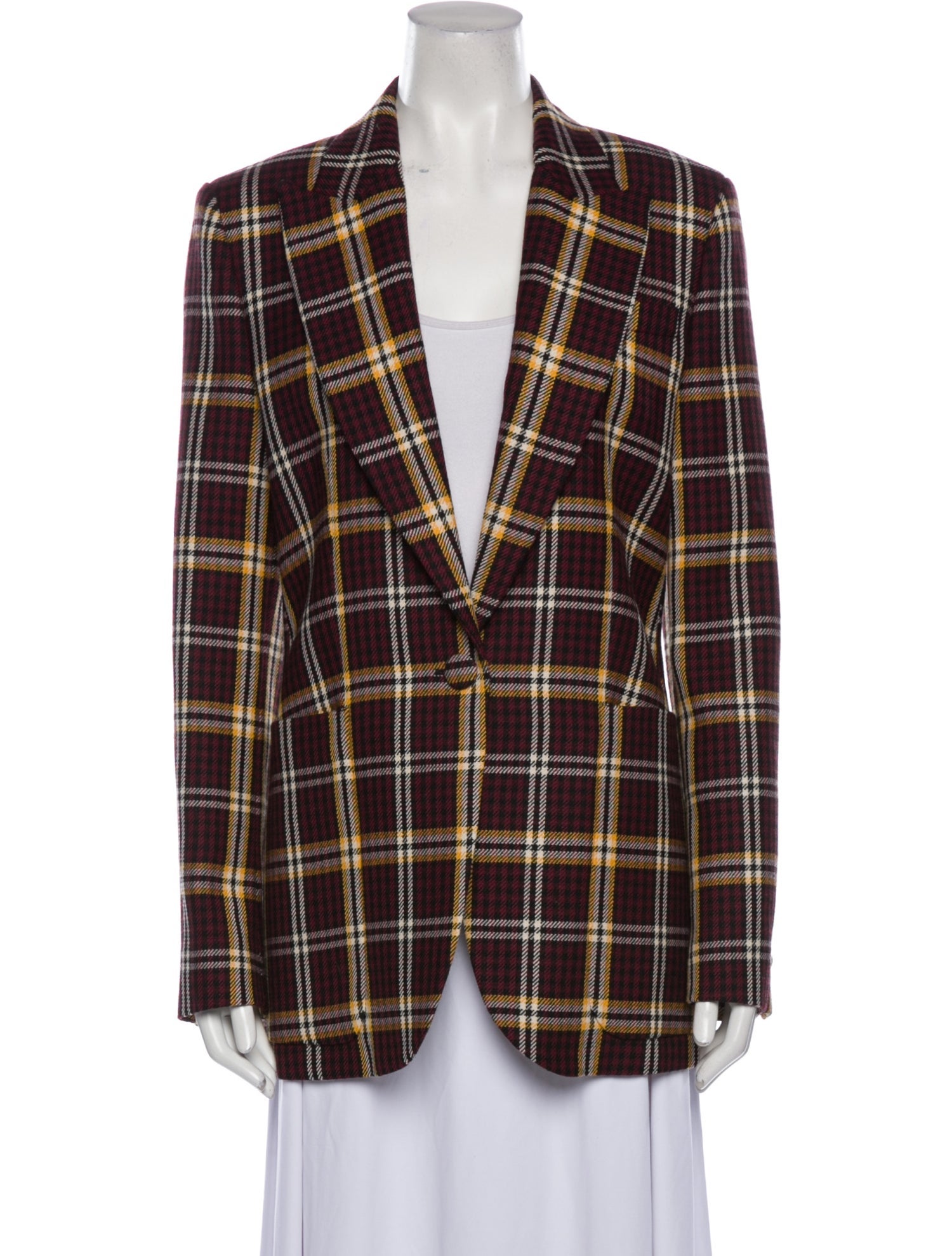 Burberry Wool Plaid Print Peacoat
