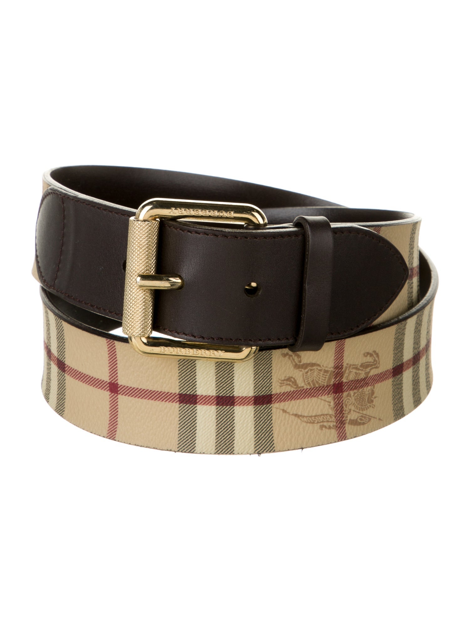 Burberry Haymarket Check Pattern Leather Belt