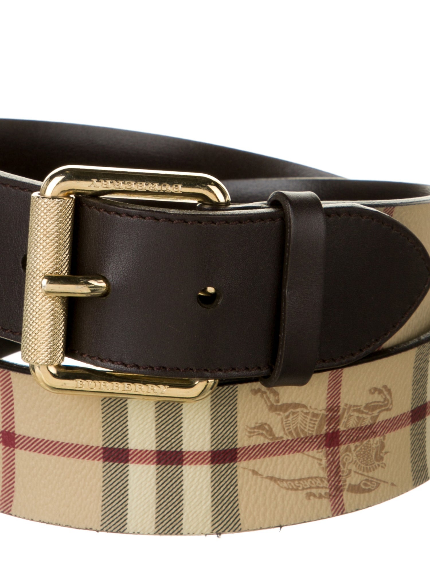 Burberry Haymarket Check Pattern Leather Belt