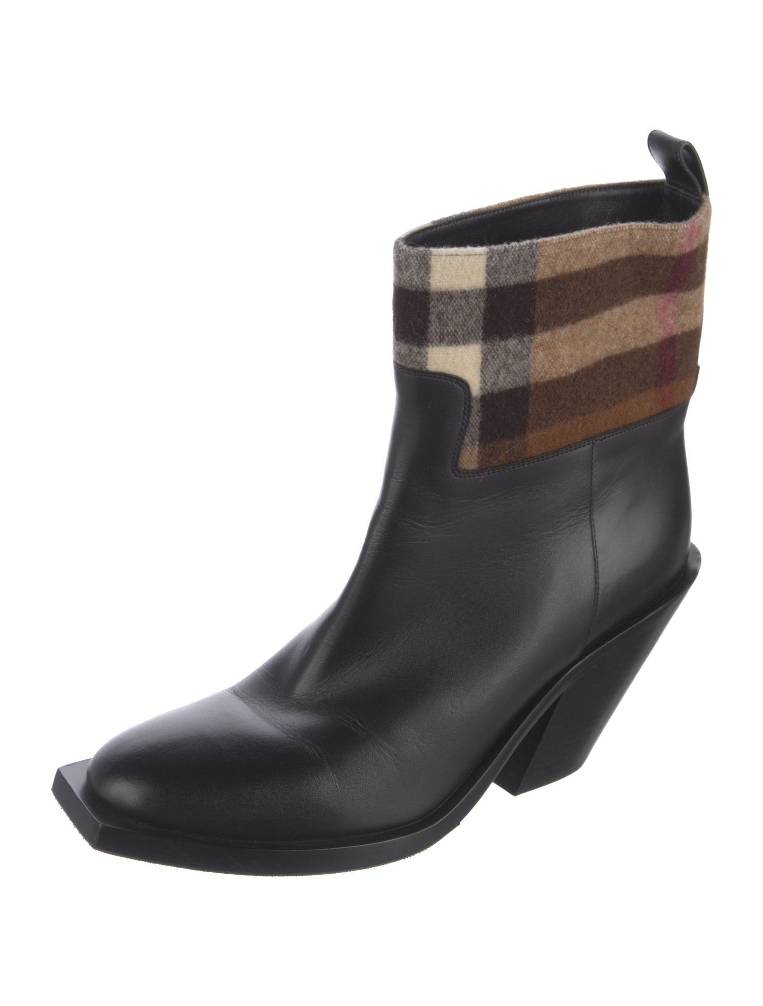 Burberry Leather Plaid Print Boots