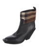 Burberry Leather Plaid Print Boots
