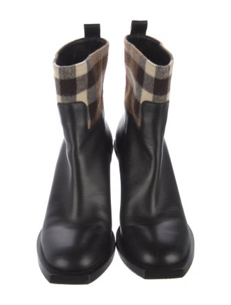 Burberry Leather Plaid Print Boots