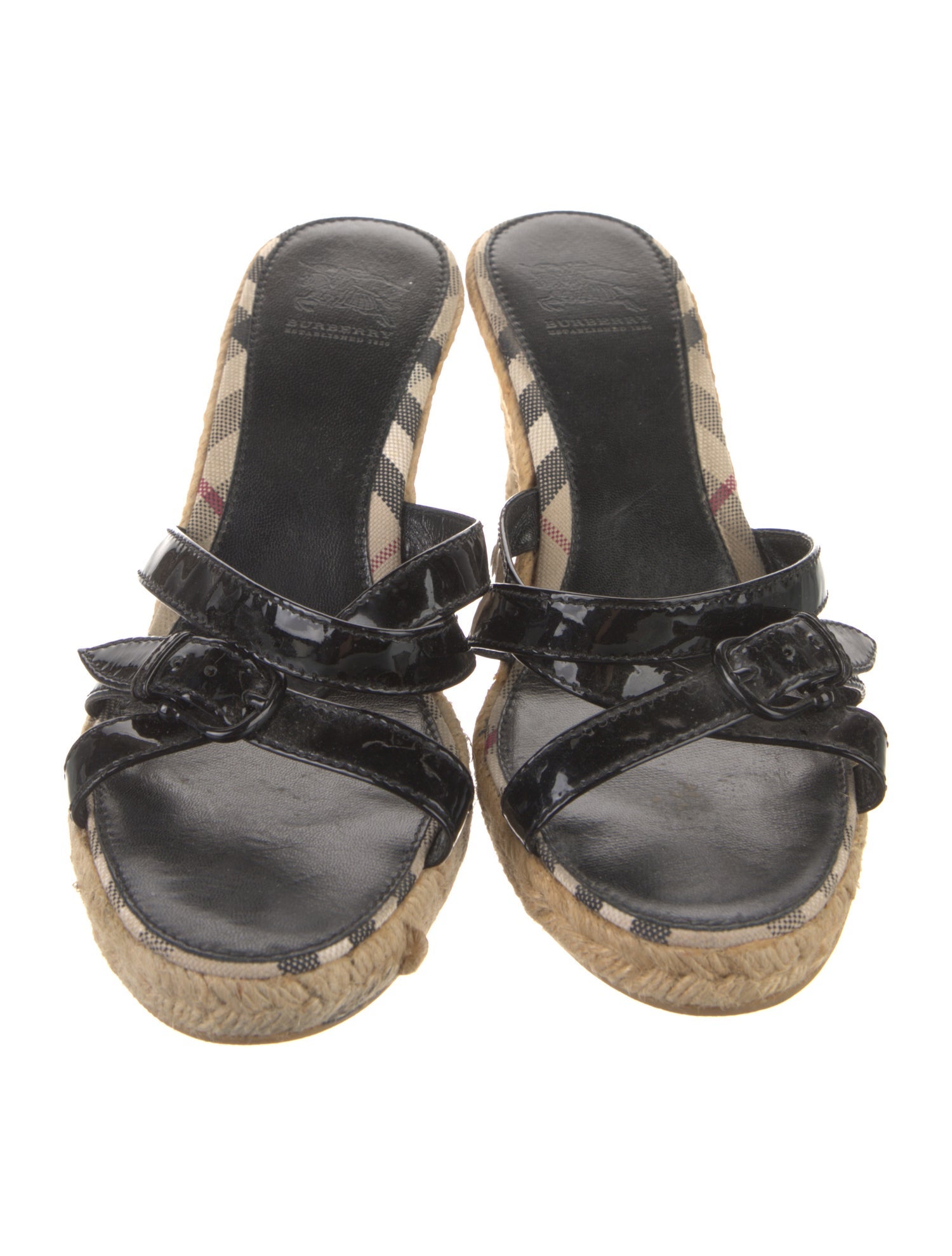 Burberry Nova Check Pattern Patent Leather Espadrilles