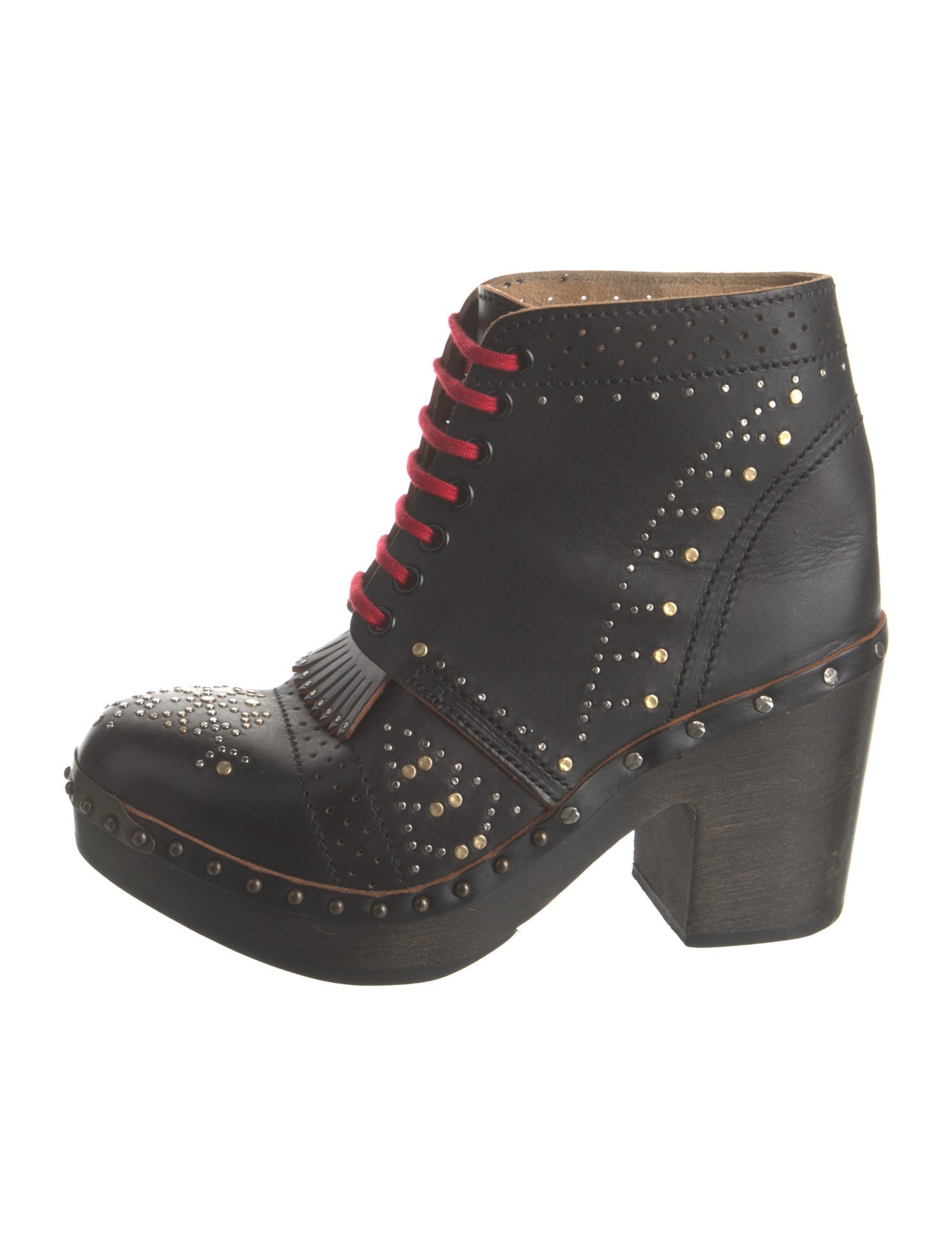 Burberry Leather Studded Accents Lace-Up Boots
