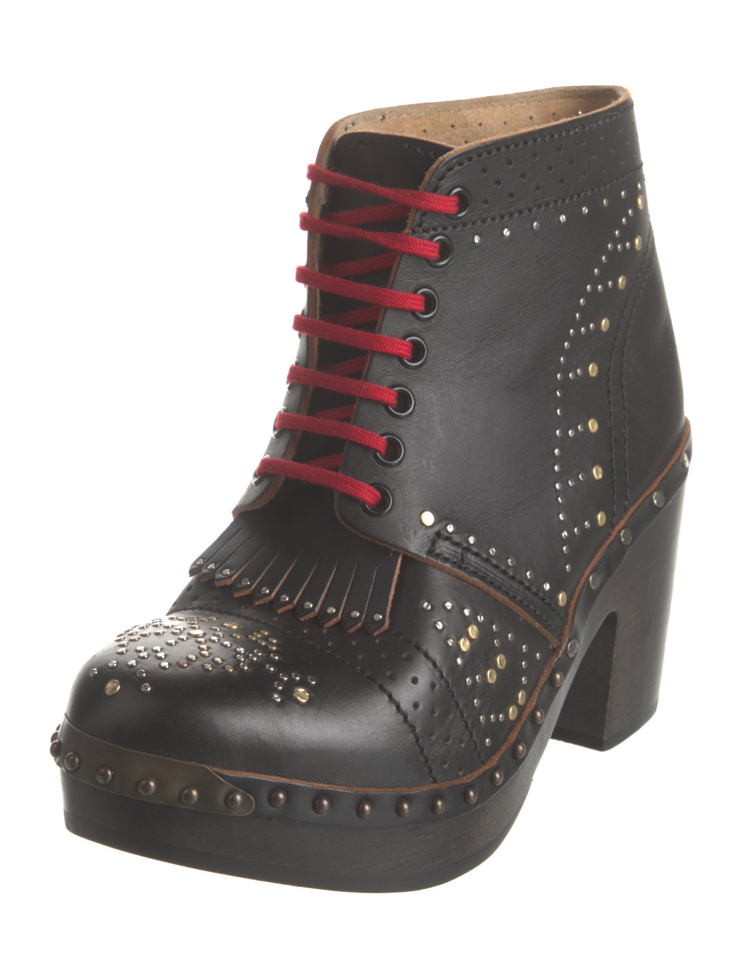 Burberry Leather Studded Accents Lace-Up Boots