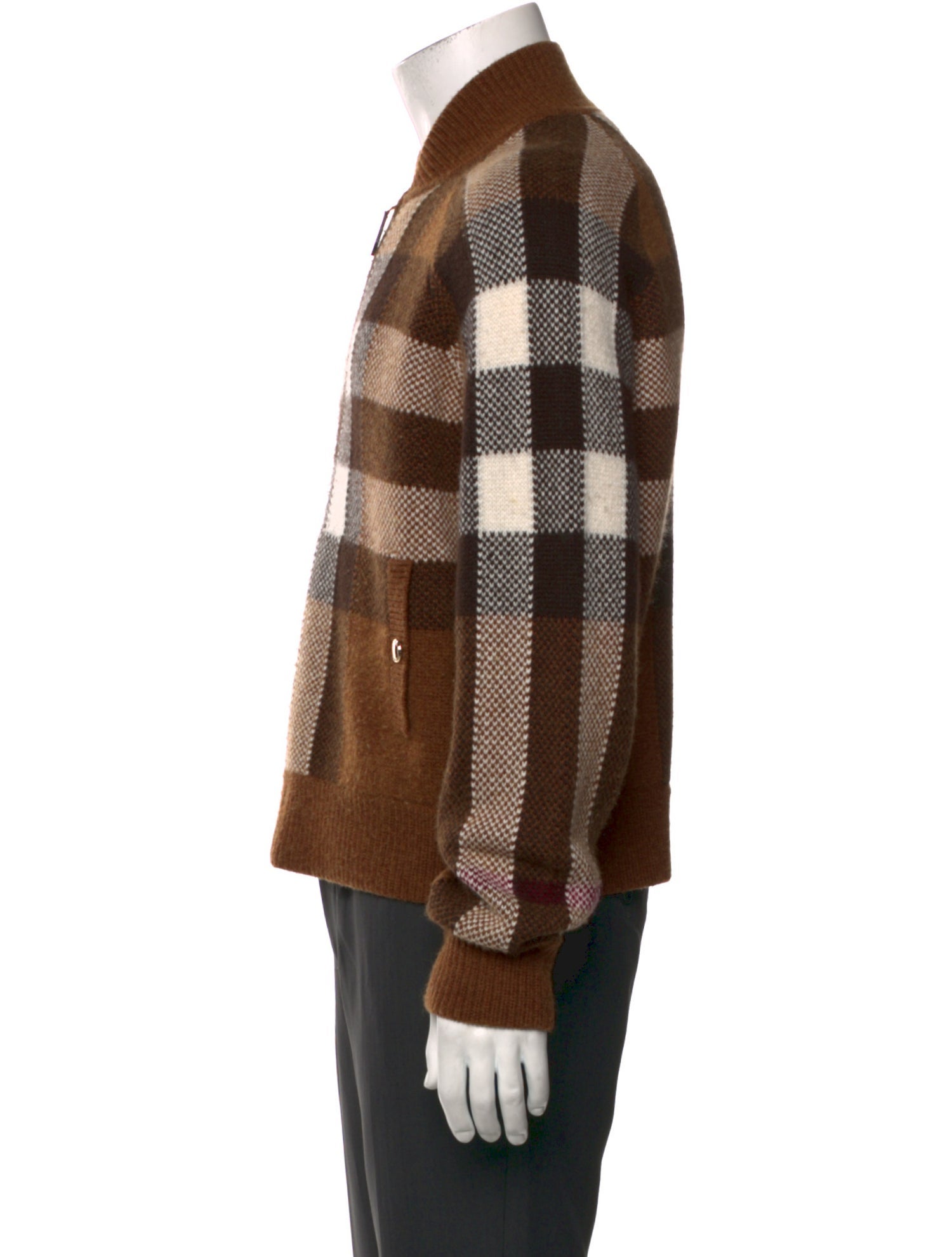 Burberry Wool Plaid Print Cardigan