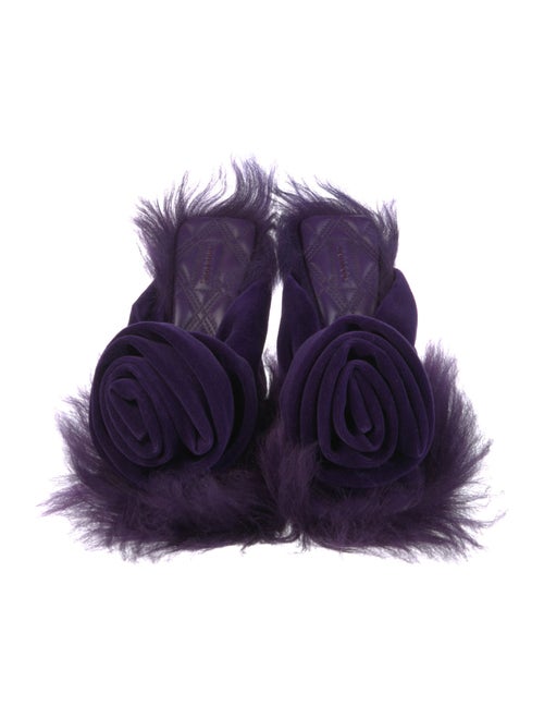 Burberry Velvet Fur Trim Slides