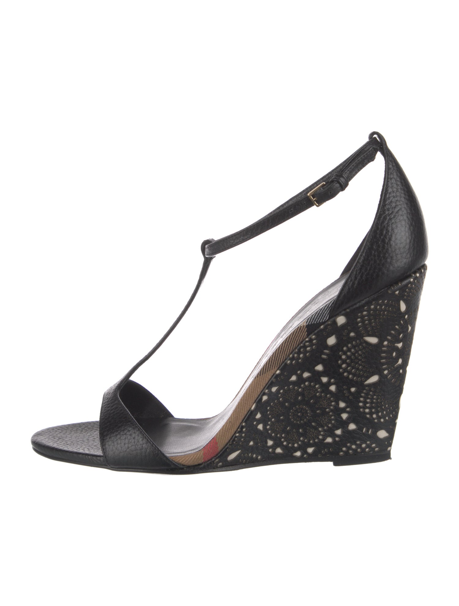 Burberry Prorsum Leather Lasercut Accents T-Strap Sandals