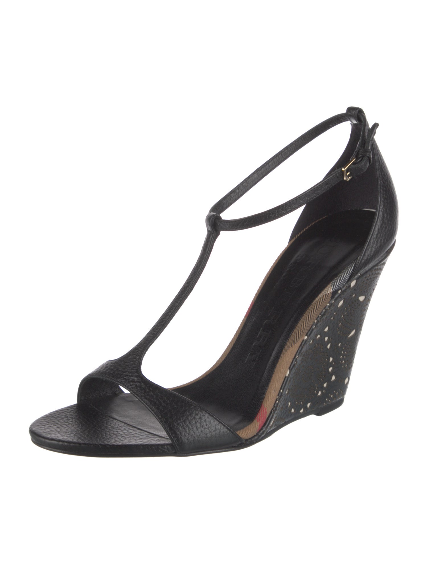 Burberry Prorsum Leather Lasercut Accents T-Strap Sandals