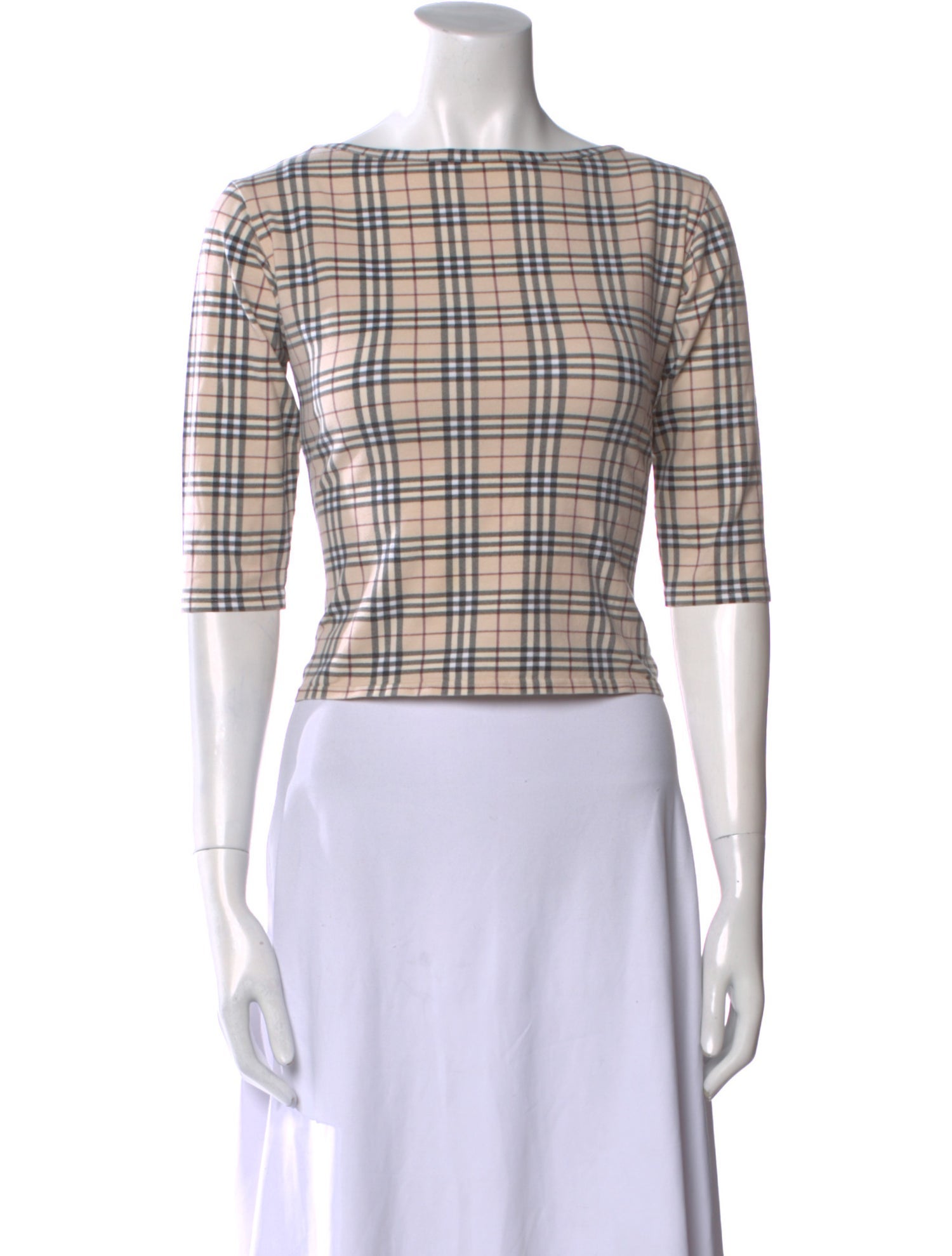 Burberry Plaid Print Bateau Neckline Crop Top w/ Tags