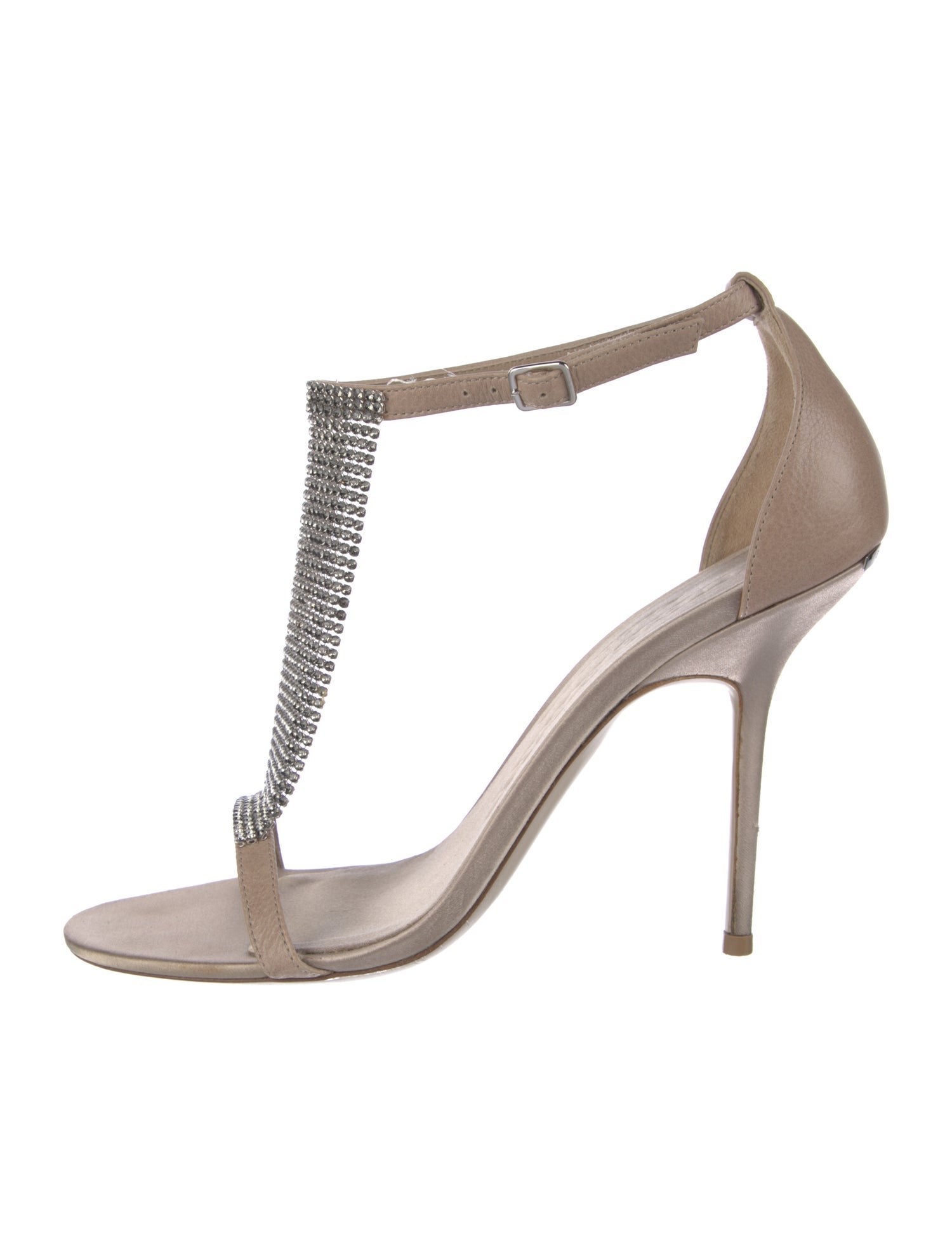 Burberry Prorsum Leather Crystal Embellishments T-Strap Sandals