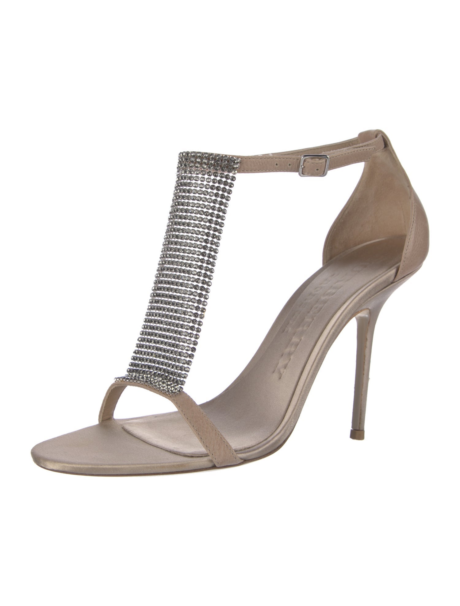 Burberry Prorsum Leather Crystal Embellishments T-Strap Sandals