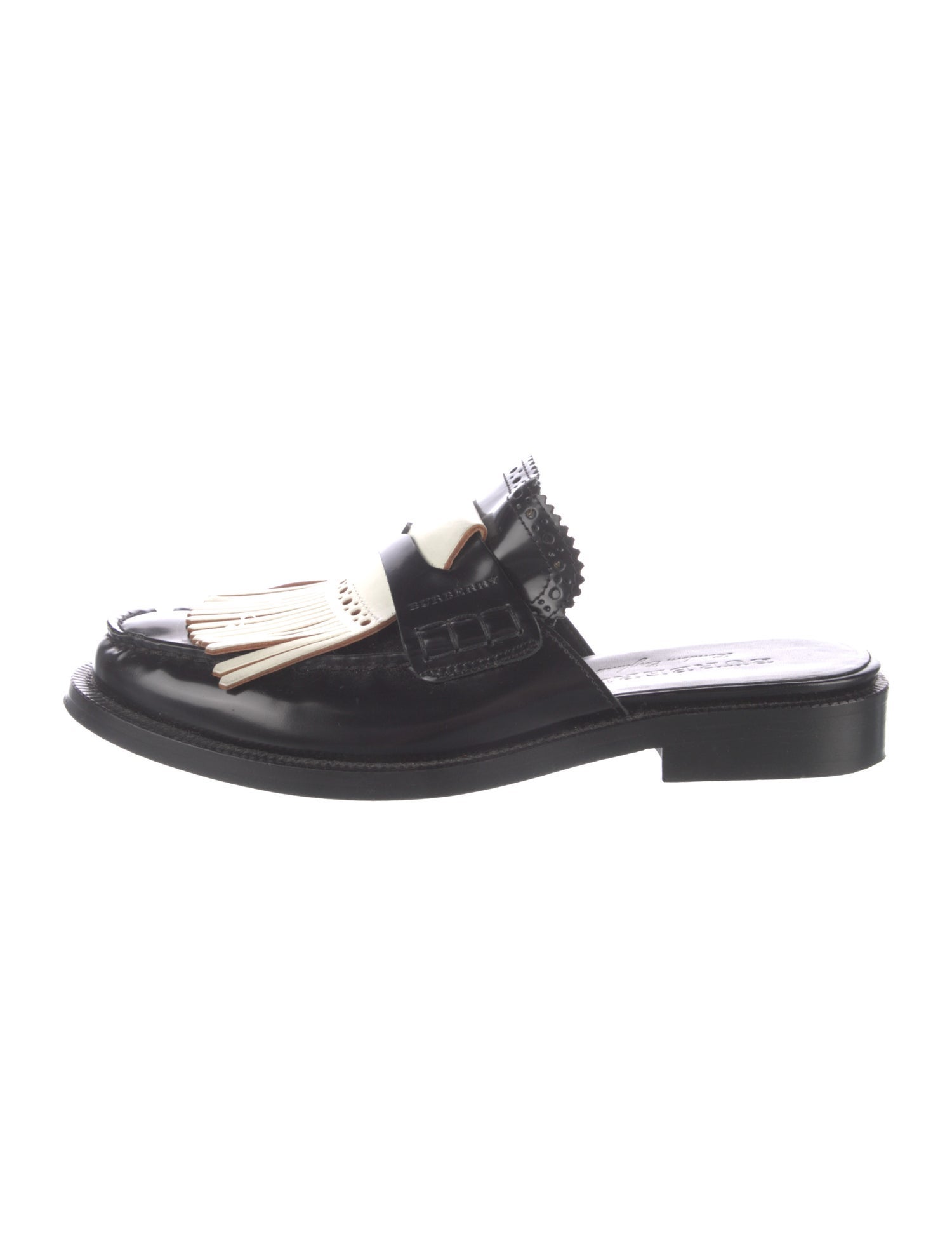 Burberry Patent Leather Lasercut Accents Mules