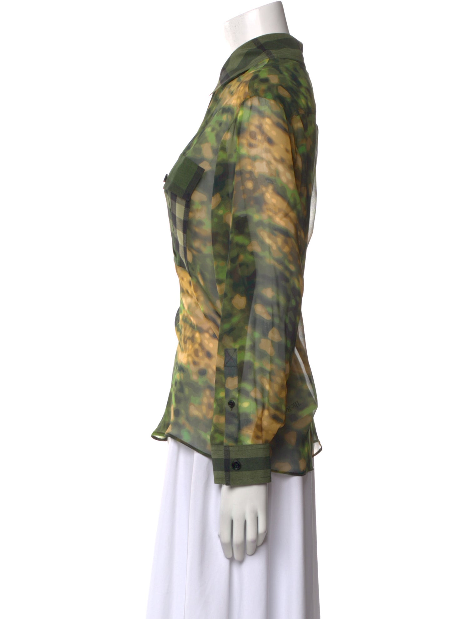 Burberry Silk Plaid Print Button-Up Top