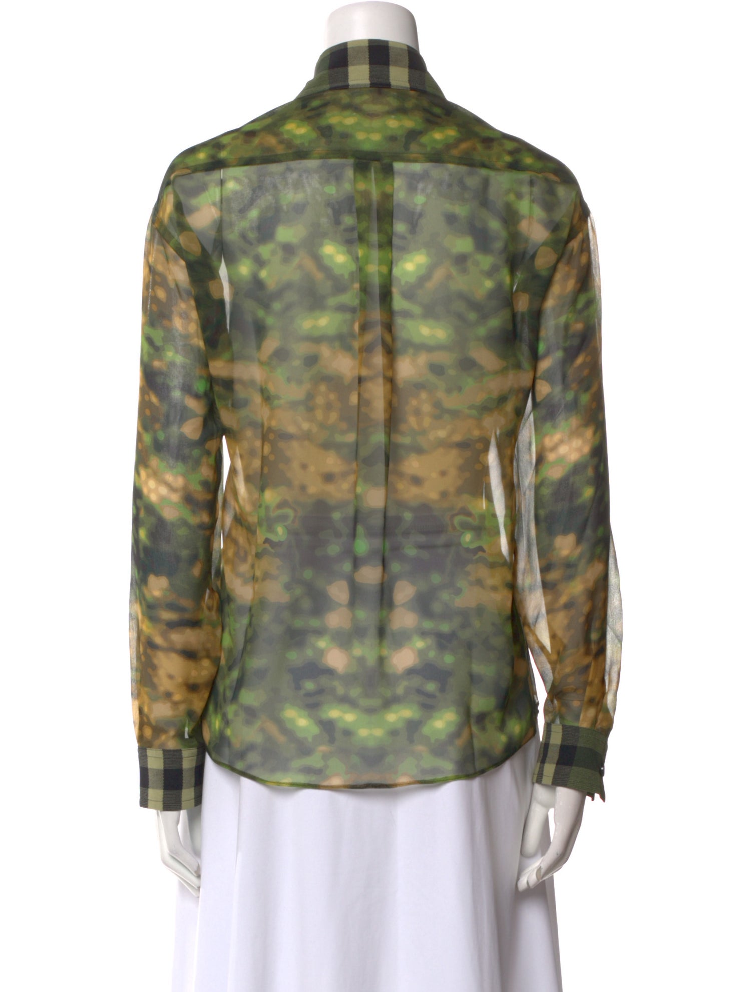 Burberry Silk Plaid Print Button-Up Top