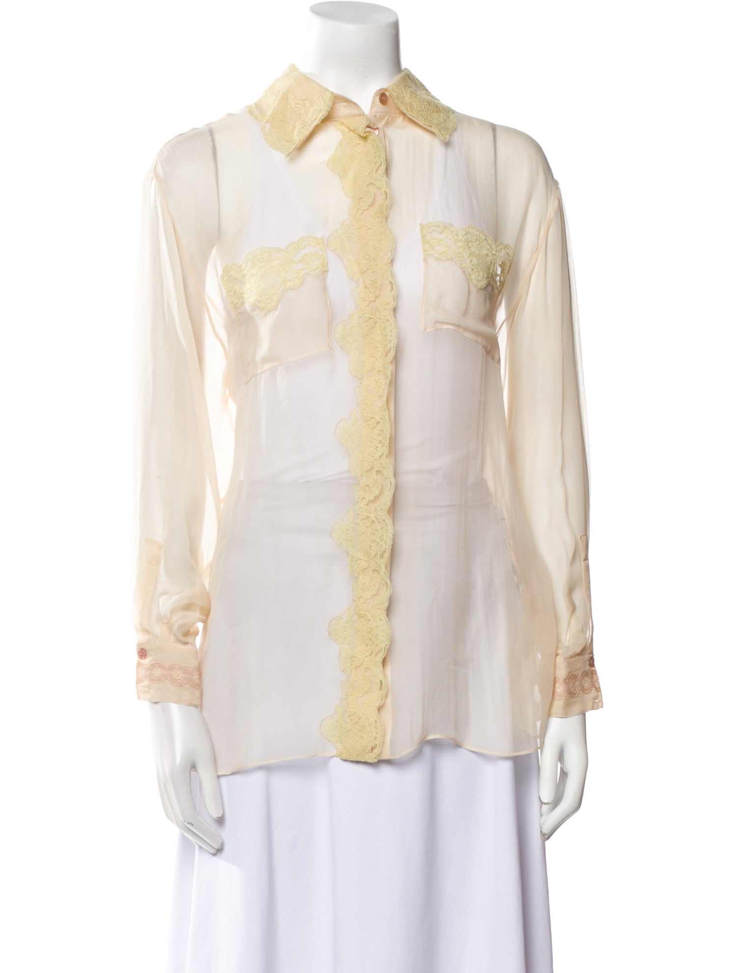 Burberry Silk Lace Pattern Button-Up Top