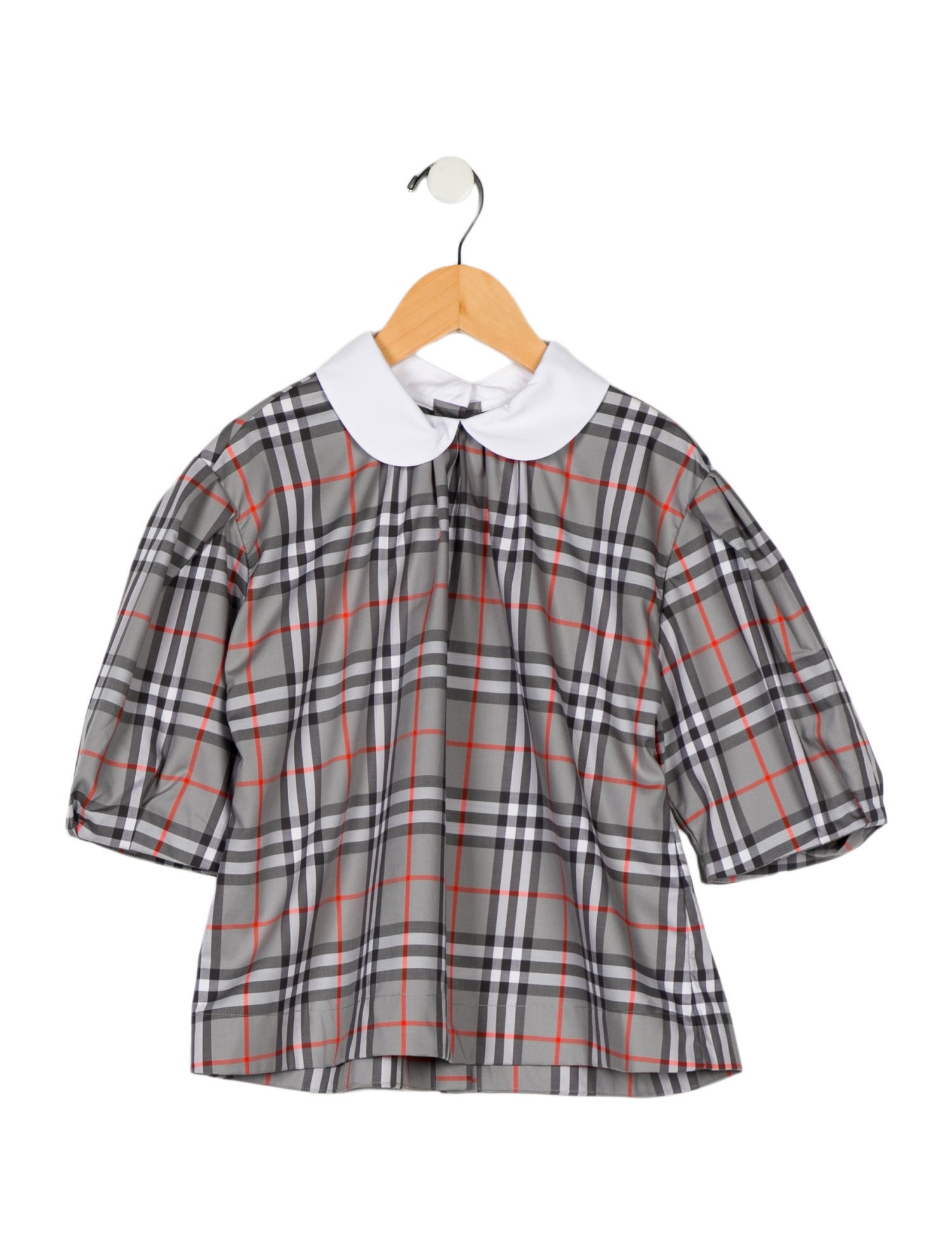 Burberry Kids Girls' House Check Print Pleated Short Sleeve Top