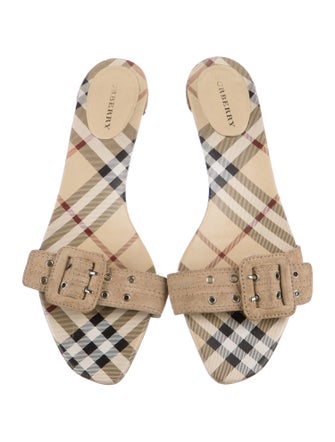 Burberry Nova Check Pattern Suede Slides