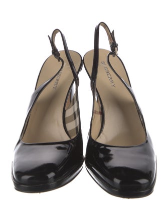 Burberry Nova Check Pattern Patent Leather Slingback Pumps