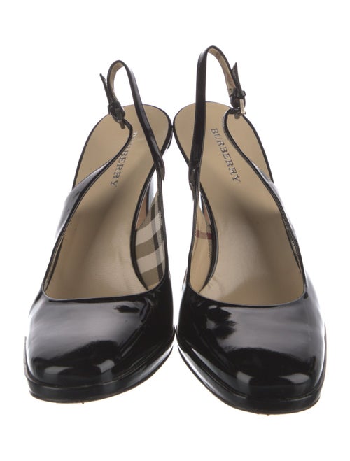 Burberry Nova Check Pattern Patent Leather Slingback Pumps