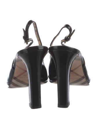 Burberry Nova Check Pattern Patent Leather Slingback Pumps