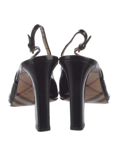 Burberry Nova Check Pattern Patent Leather Slingback Pumps