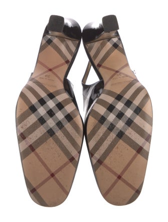 Burberry Nova Check Pattern Patent Leather Slingback Pumps