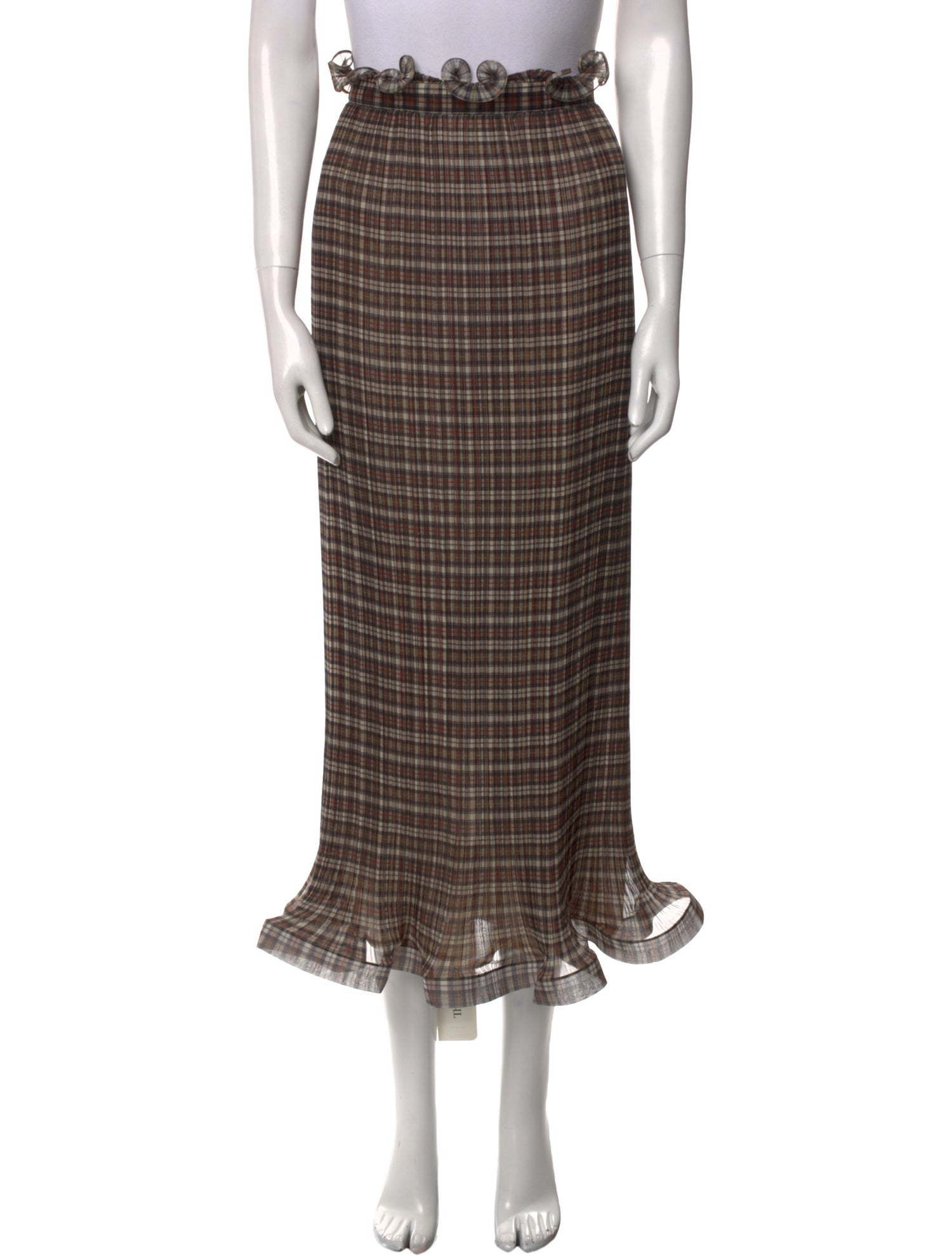 Burberry Plaid Print Midi Length Skirt