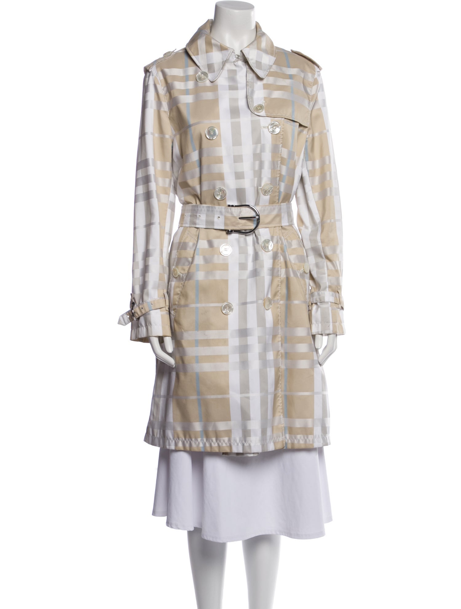 Burberry London Plaid Print Trench Coat