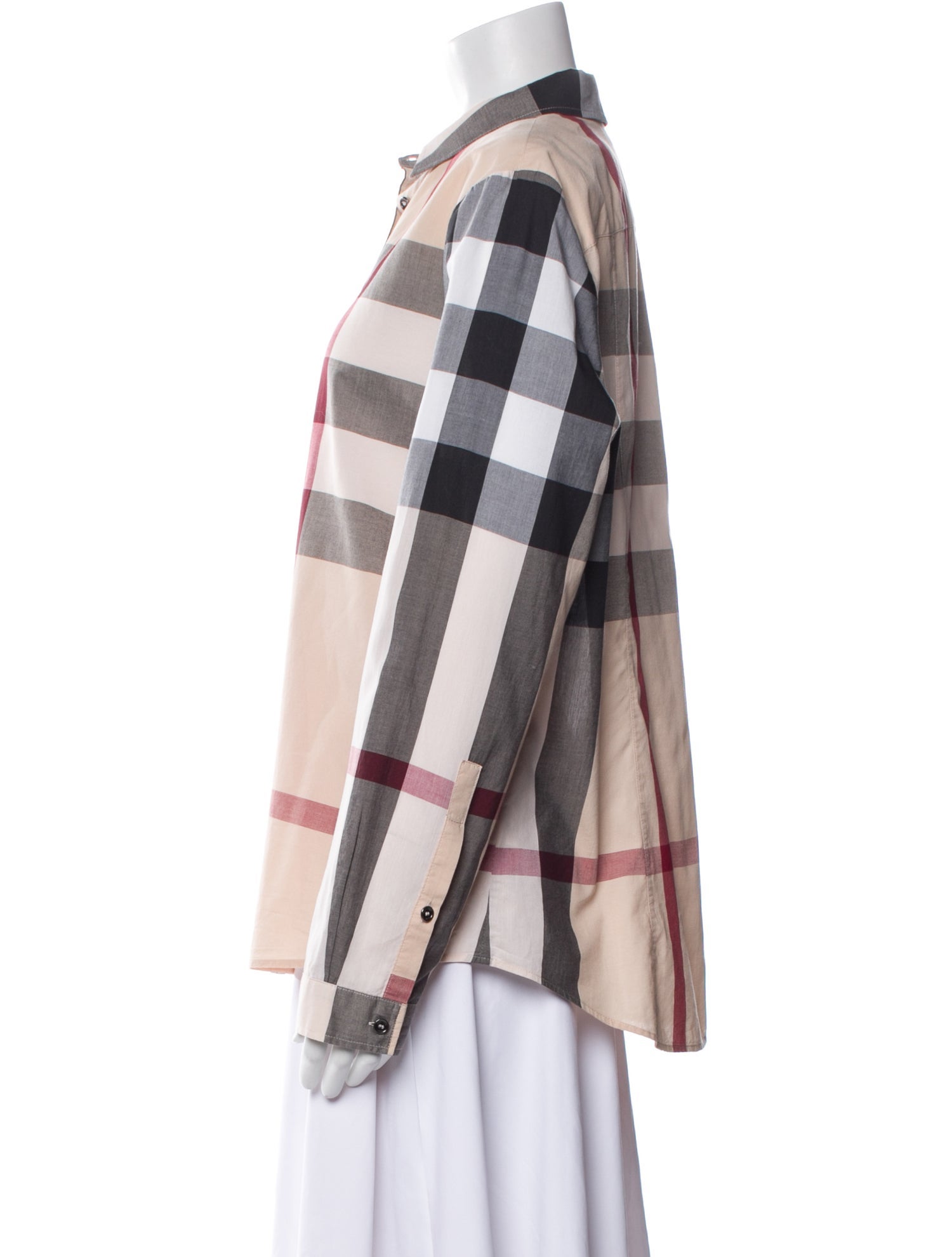 Burberry Plaid Print Long Sleeve Button-Up Top