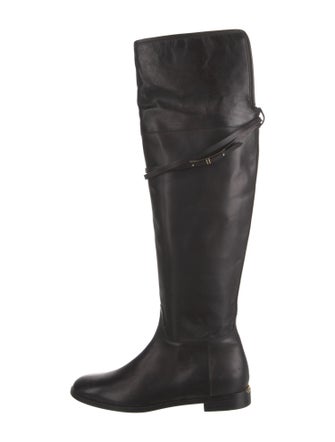 Burberry House Check Pattern Leather Riding Boots