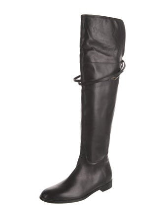 Burberry House Check Pattern Leather Riding Boots