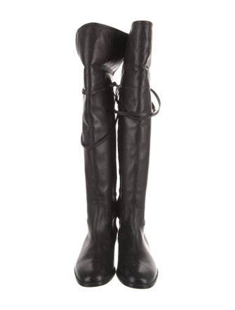 Burberry House Check Pattern Leather Riding Boots