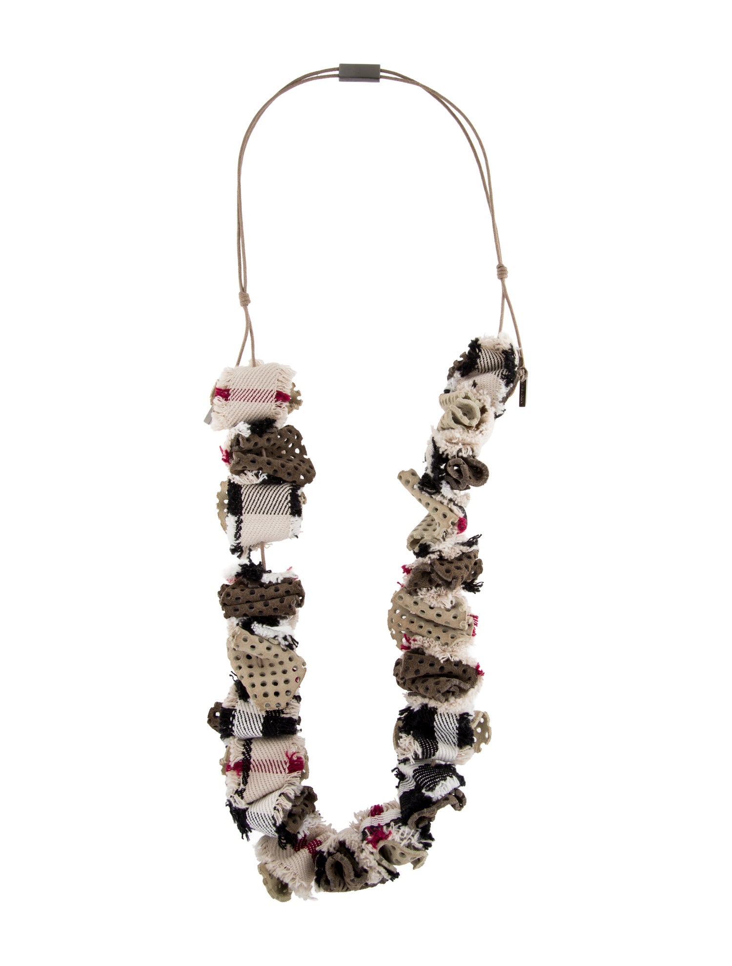 Burberry Suede & Fabric Check Print Collar Necklace
