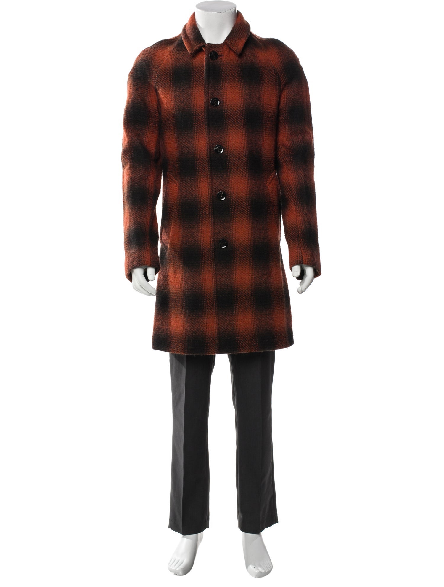 Burberry Wool Plaid Print Overcoat